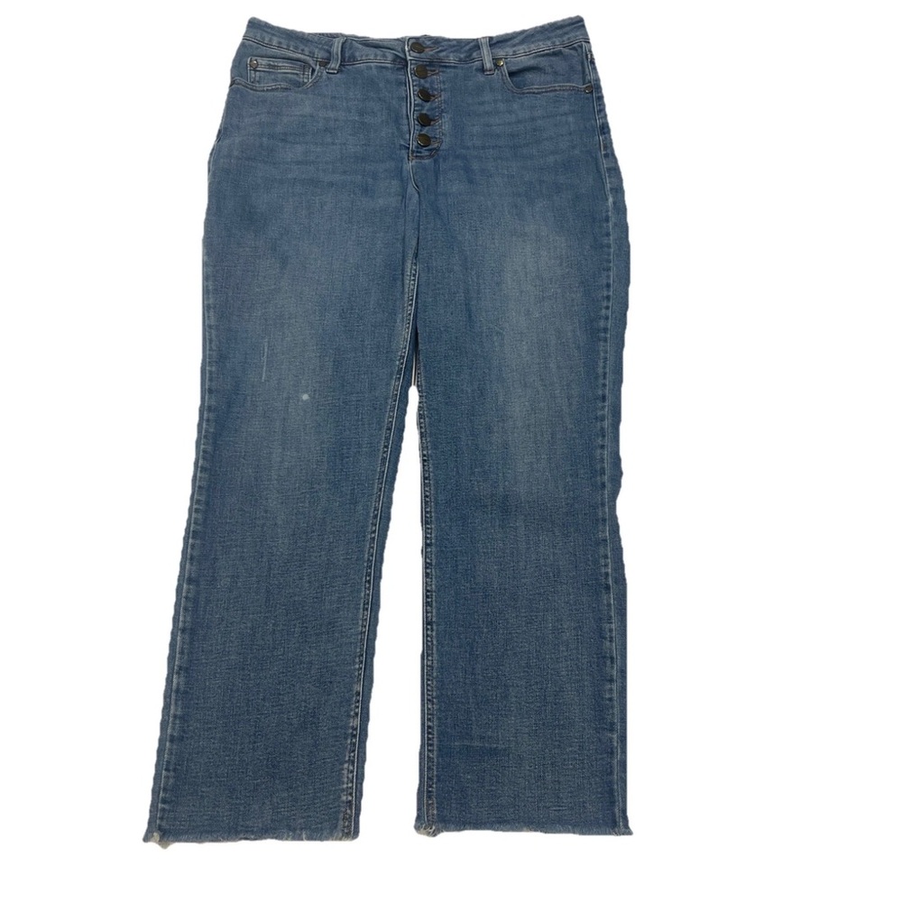 Kenneth Cole Jeans Womens High Rise Ankle Straight Size 12  Button Fly Raw Hem